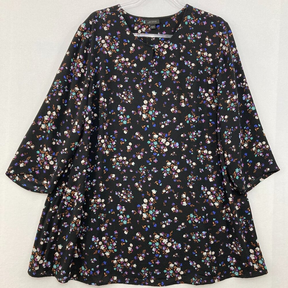 J. Jill size XL Wearever Collection Black Multi Ditsy Floral 3/4 Sleeve Blouse